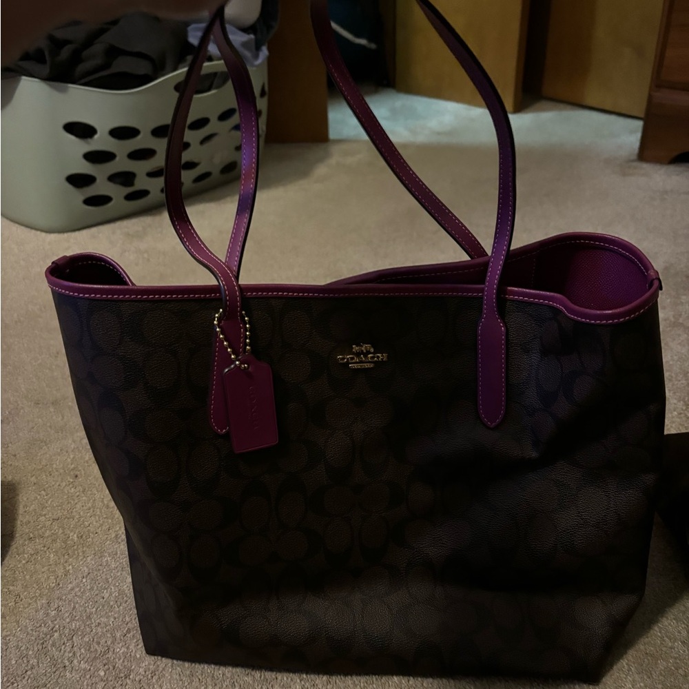 Coach Dark Brown and Purple Tote Bag